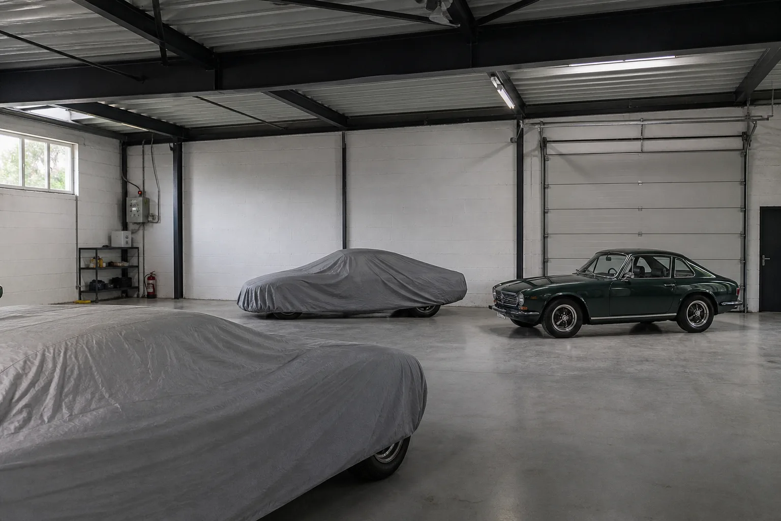 Voitures de collection dans un entrepôt de stockage automobile